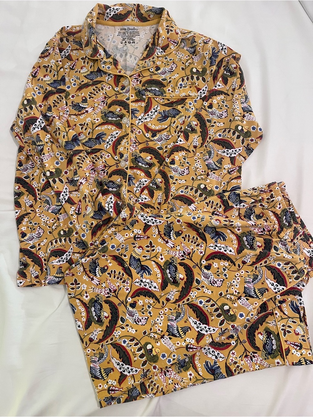 Vera Bradley French Hen Yellow Floral Paisley Pajama Set Size M